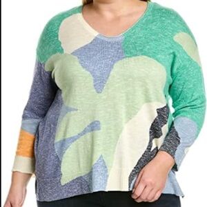 NIC+ZOE Leaf Burst Cotton-Silk-Blend Knit Sweater Size XL